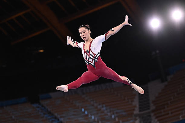 Germany's Kim Bui competes in the artistic gymnastics balance beam event of the women's qualification during the Tokyo 2020 Olympic Games at the...