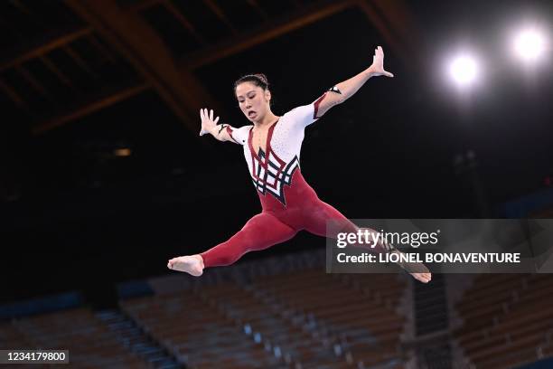 Germany's Kim Bui competes in the artistic gymnastics balance beam event of the women's qualification during the Tokyo 2020 Olympic Games at the...