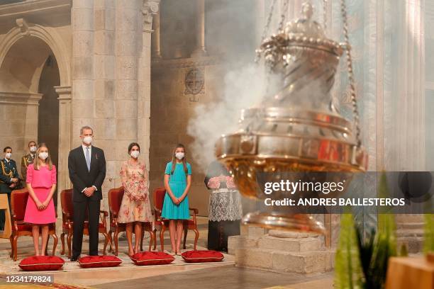 Spain's Crown Princess Leonor, King Felipe VI, Queen Letizia and Princess Sofia attend celebrations marking Saint James the Apostle Day at the...