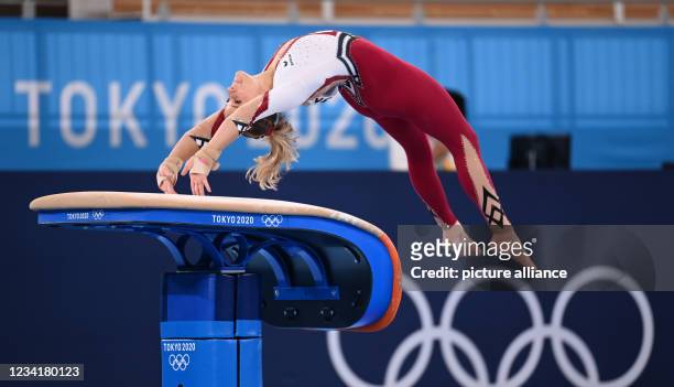 July 2021, Japan, Tokio: Gymnastics: Olympics, preliminary competition, vault, women, qualification at the Ariake Gymnastics Centre. Germany's...