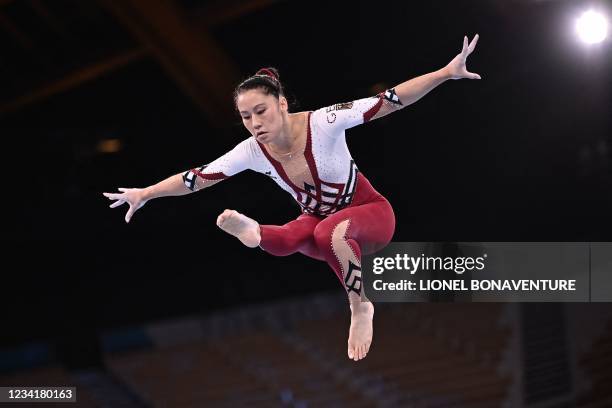 Germany's Kim Bui competes in the artistic gymnastics balance beam event of the women's qualification during the Tokyo 2020 Olympic Games at the...