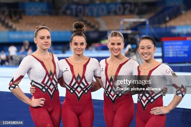 July 2021, Japan, Tokio: Gymnastics: Olympics, preliminary competition, vault, women, qualification at Ariake Gymnastics Centre. Germany's Sarah Voss...