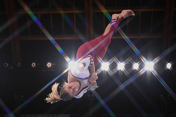 Germany's Elisabeth Seitz competes in the artistic gymnastics vault event of the women's qualification during the Tokyo 2020 Olympic Games at the...