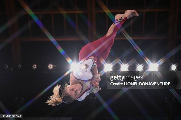 Germany's Elisabeth Seitz competes in the artistic gymnastics vault event of the women's qualification during the Tokyo 2020 Olympic Games at the...