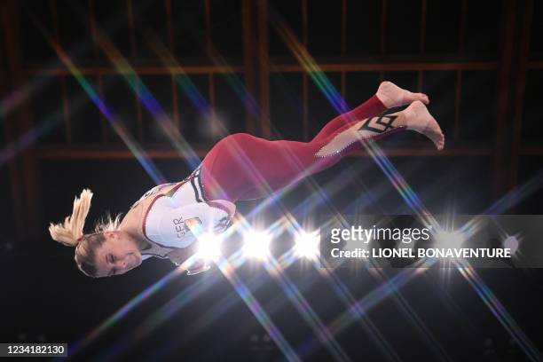 Germany's Elisabeth Seitz competes in the artistic gymnastics vault event of the women's qualification during the Tokyo 2020 Olympic Games at the...