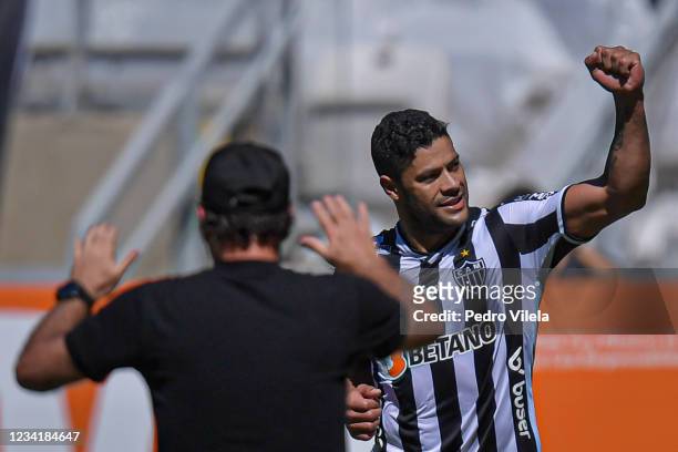 Hulk of Atletico MG celebrates a scored goal against Bahia during a match between Atletico MG and Bahia as part of Brasileirao 2021 at Mineirao...