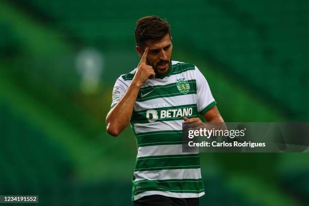 Paulinho of Sporting CP celebrates scoring the first goal of his team during the Pre-Season Friendly match Cinco Violinos Trophy between Sporting CP...