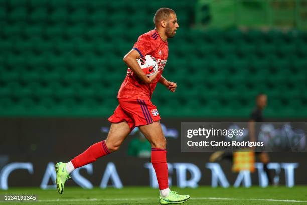 Islam Slimani of Olympique Lyonnais celebrates scoring Olympique Lyonnais second goal during the Pre-Season Friendly match Cinco Violinos Trophy...