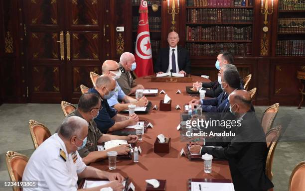 Tunisian President Kais Saied announces to assume executive authority in addition to suspending parliament at the Carthage Palace in Tunis, Tunisia...
