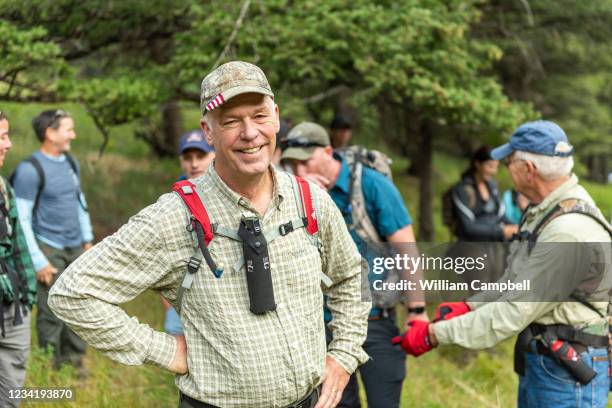 Montana Republican Governor Greg Gianforte joins generational family members on a hike through grizzly bear county on July 24, 2021 in Emigrant,...