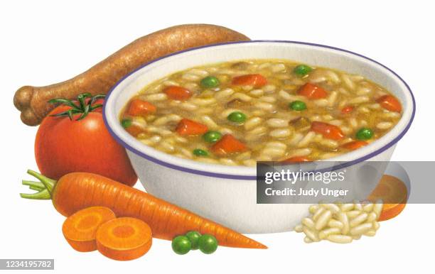 chicken vegetable and rice - chicken soup stock illustrations