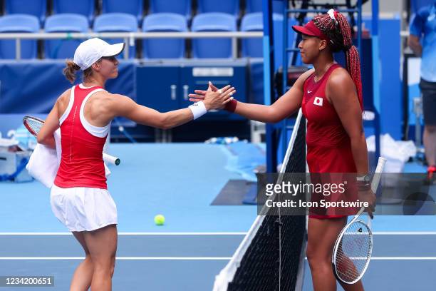 Osaka defeats Golubic during the Women's Tennis Round 2 match between Naomi Osaka and Viktorija Golubic on Day 3 of the Tokyo 2020 Olympic Games at...