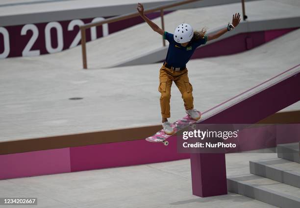 Rayssa Leal, Silver winner, during women's street skateboard at the Olympics at Ariake Urban Park, Tokyo, Japan on July 26, 2021.