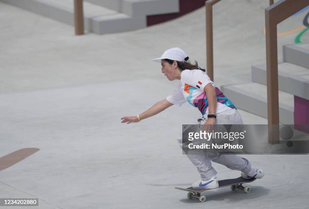 Charlotte Hym during women's street skateboard at the Olympics at Ariake Urban Park, Tokyo, Japan on July 26, 2021.