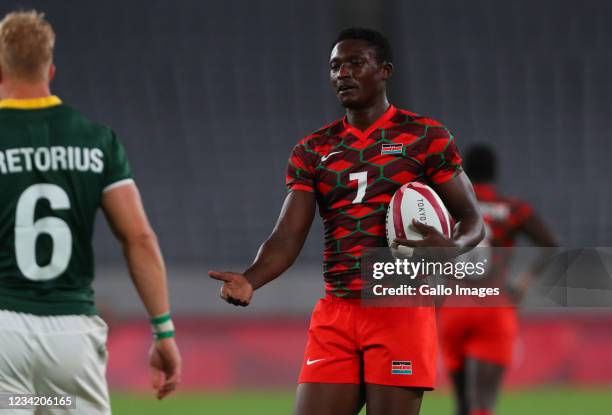 Collins Injera, captain of Kenya, during the Rugby Sevens match between South Africa and Kenya on Day 3 of the Tokyo 2020 Olympic Games at Tokyo...