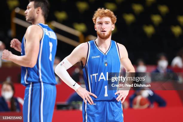 Nico Mannion of the Italy Men's National Team looks on during the 2020 Tokyo Olympics on July 25, 2021 at Saitama Super Arena in Tokyo, Japan. NOTE...