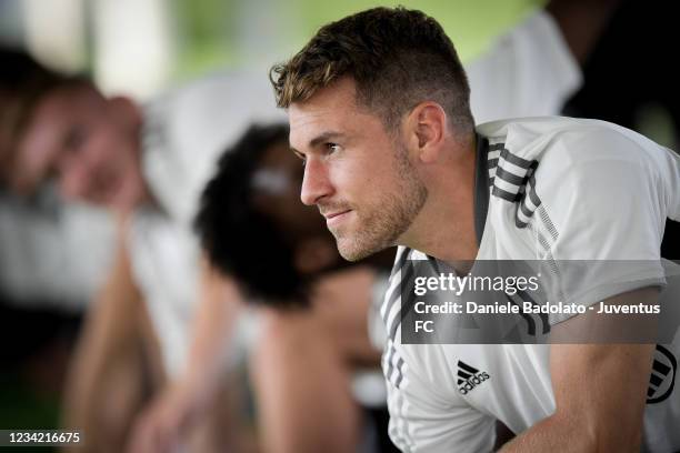 Juventus player Aaron Ramsey during a training session at Jtc on July 26, 2021 in Turin, Italy.