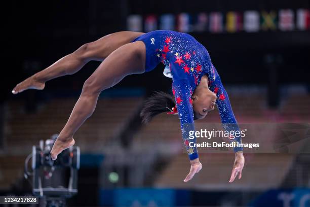 Simone Biles of USA competes at the Balance Beam on day two during the qualification of the women in gymnastics at the Olympic Games at Ariake...