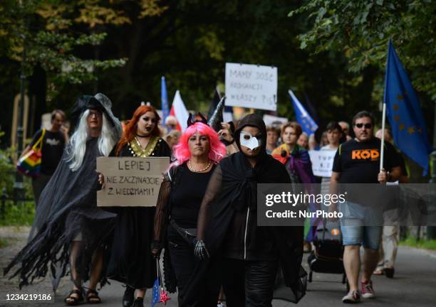 Members of the KOD during the 'March Of Virtuous Women, Witches And Other Citizens' protest against the changes in the education system proposed by...