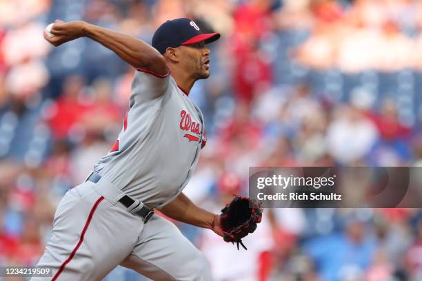 Pitcher Joe Ross of the Washington Nationals delivers a pitch in the first inning of a game against the Philadelphia Phillies at Citizens Bank Park...
