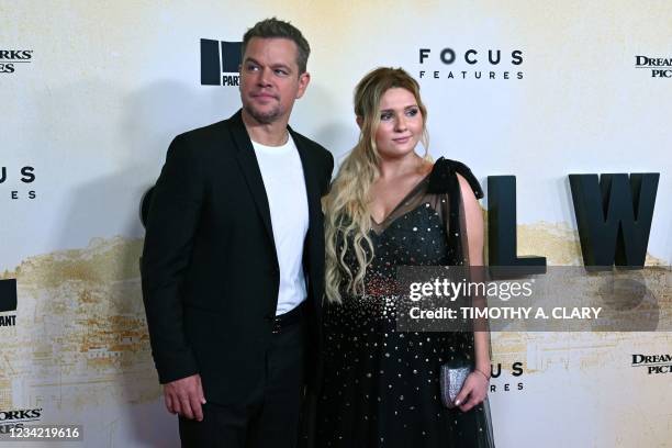 Actors Matt Damon and Abigail Breslin arrive for the premiere of "Stillwater" at the Rose Theatre, Jazz at Lincoln Center in New York on July 26,...