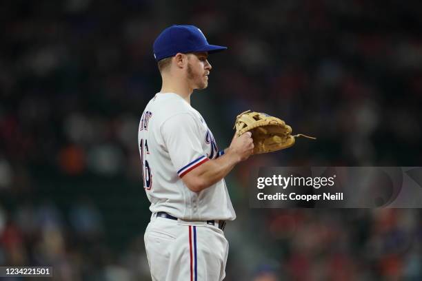 Brock Holt of the Texas Rangers looks on during the game between the Houston Astros and the Texas Rangers at Globe Life Field on Saturday, May 22,...