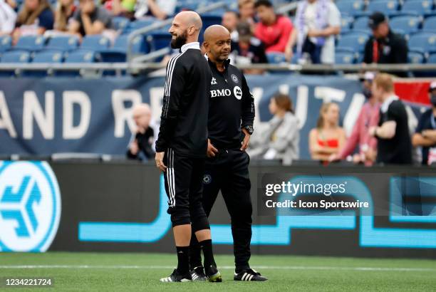 Montréal assistant coach Laurent Ciman and CF Montréal assistant coach Kwame Ampadu before a match between the New England Revolution and CF Montreal...