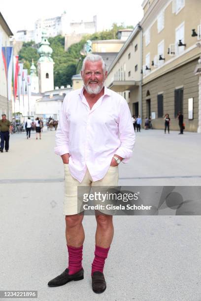 Engelbert Lainer, husband of Hera Lind, attends the premiere of "Don Giovanni" during the Salzburg Opera Festival 2021 at grosses Festspielhaus on...