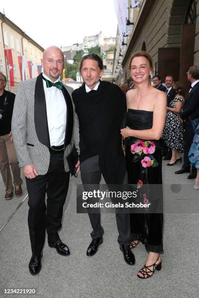 Kai Thiess, Julian Plica , Alexandra Siegel attend the premiere of "Don Giovanni" during the Salzburg Opera Festival 2021 at grosses Festspielhaus on...