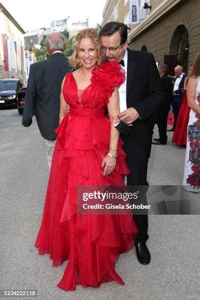 Katja Burkard and Hans Mahr attend the premiere of "Don Giovanni" during the Salzburg Opera Festival 2021 at grosses Festspielhaus on July 26, 2021...