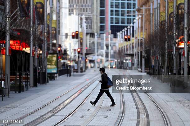 Deserted street in the central business district of Sydney, Australia, on Tuesday, July 27, 2021. Sydney's month-long lockdown shows no signs of...