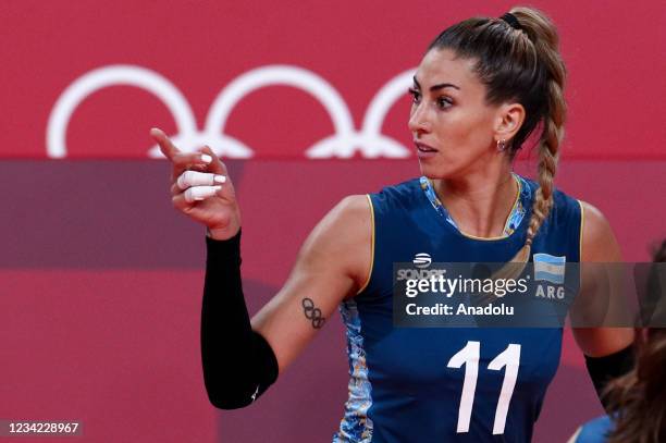 Julieta Lazcano of Argentina in action during volleyball women's qualifying round at Tokyo 2020 Summer Olympics between Russia and Argentina in...