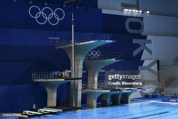 Diving platforms during the Tokyo 2020 Olympic Games at the Tokyo Aquatics Centre in Tokyo, Japan, on Tuesday, July 27, 2021. Daily coronavirus...