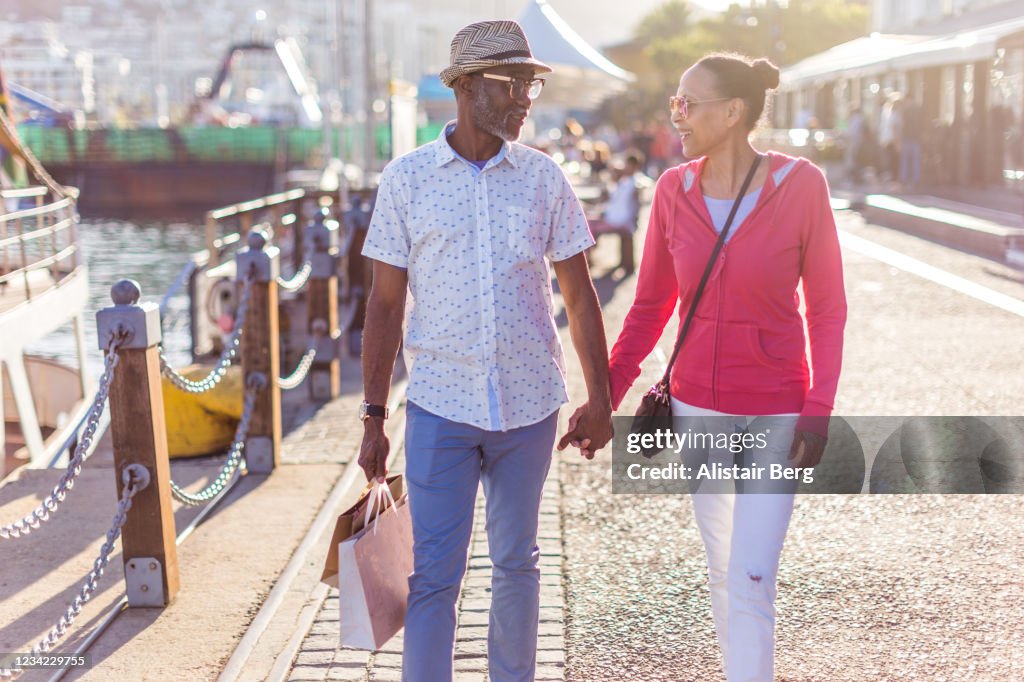 Senior couple shopping in Cape Town waterfront