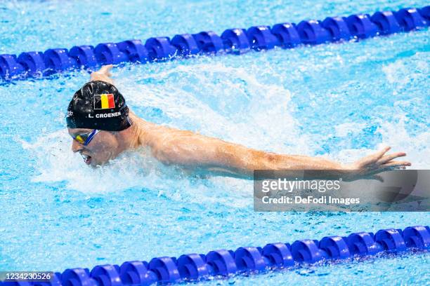 Louis Croenen of Belgium compete during the 1st semifinal in 100m butterfly during swimming on day four at the Tokyo 2020 Olympic Games at Tokyo...