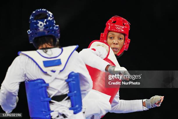 Althea Laurin from France and Briseida Acosta from Mexico during Taekwondo at the Olympics at Makuhari Messe Hall A, Tokyo, Japan on July 27, 2021.