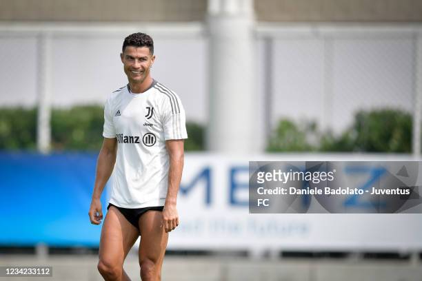 Juventus player Cristiano Ronaldo during a morning training session at JTC on July 27, 2021 in Turin, Italy.