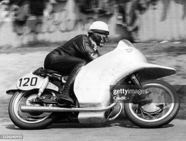 German Motorcyclist Wilhelm Noll rides during the World records, on November 20, 1954 in Ingolstadt.