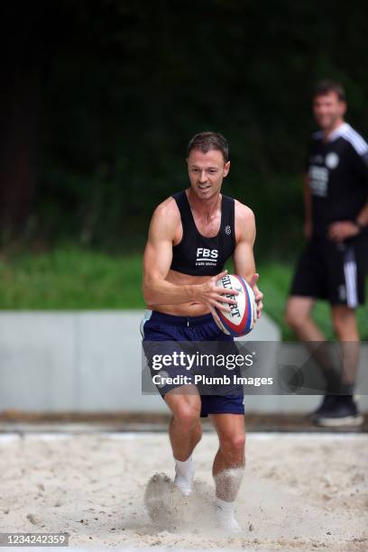 Jonny Evans of Leicester City during a Leicester City training session at Pennyhill Park on July 27, 2021 in Bagshot, England.