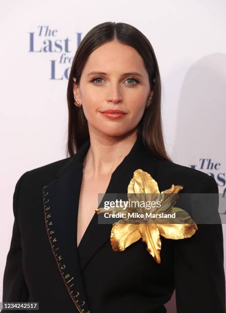 Felicity Jones attends "The Last Letter From Your Lover" UK premiere at Ham Yard Hotel on July 27, 2021 in London, England.