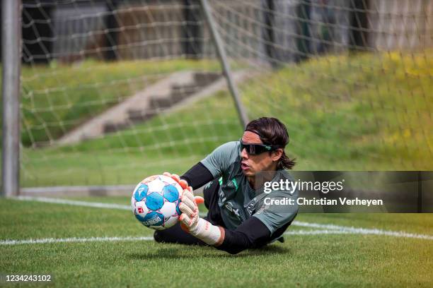 Yann Sommer in action during a Training Session of Borussia Moenchengladbach at Borussia-Park on July 27, 2021 in Moenchengladbach, Germany.