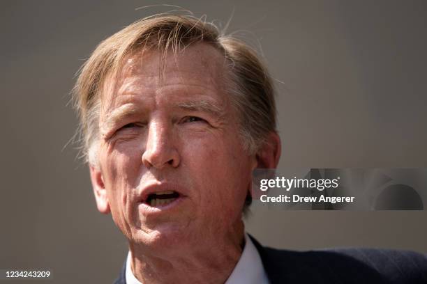 Rep. Paul Gosar speaks during a news conference outside the U.S. Department of Justice on July 27, 2021 in Washington, DC. A group of far-right...
