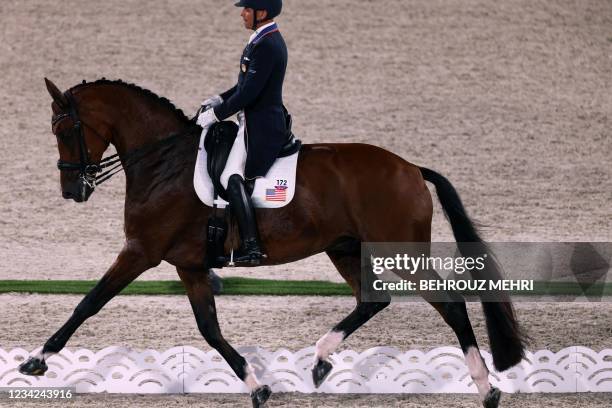Steffen Peters of the US rides Suppenkasper in the dressage grand prix special team competition during the Tokyo 2020 Olympic Games at the Equestrian...