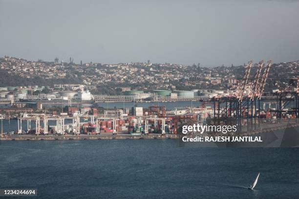 Cargo vessel is seen at the Port of Durban harbour, after the State-owned Transport/Logistics company, Transnet was affected by a cyber-attack, in...