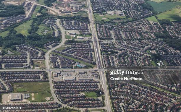 Houses in a residential area in the city of Mississauga, Ontario, Canada.