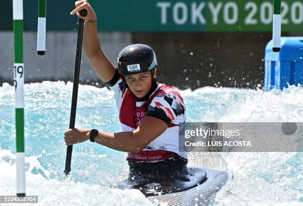 Britain's Mallory Franklin competes in the women's canoe heats run during the Tokyo 2020 Olympic Games at Kasai Canoe Slalom Centre in Tokyo on July...
