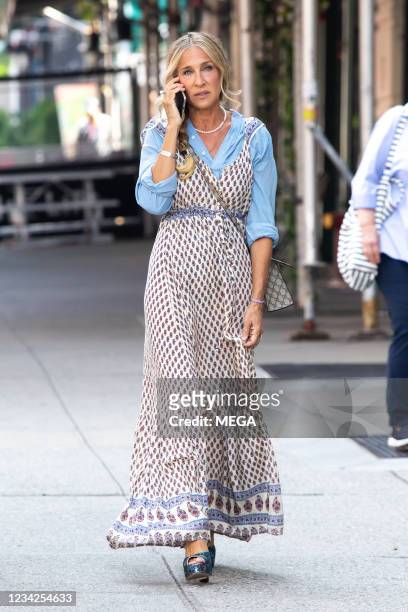 Sarah Jessica Parker is seen filming on July 27, 2021 in New York City, New York.