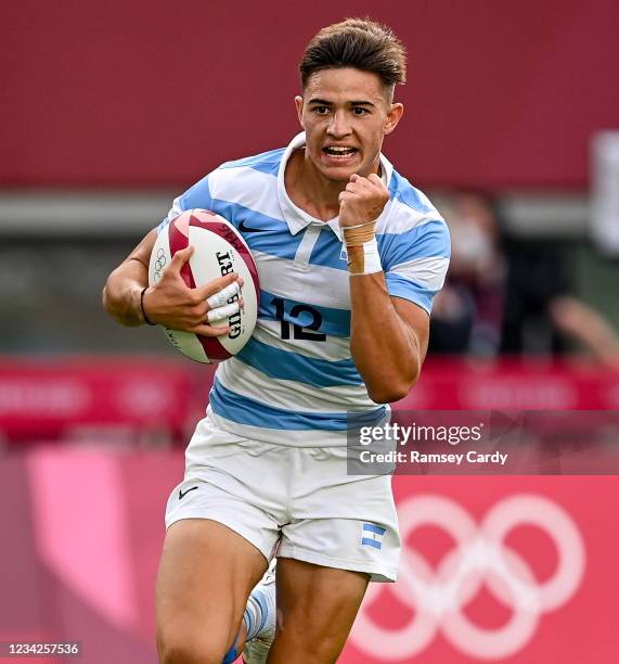 Tokyo , Japan - 28 July 2021; Marcos Moneta of Argentina runs to score his side's second try during the Men's Rugby Sevens bronze medal match between...