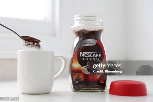 Jar of Nescafe original instant coffee, manufactured by Nestle SA, arranged in London, U.K., on Monday, July 26, 2021. Nestle report their half-year...