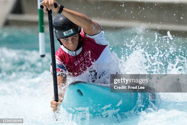 Mallory Franklin of Team Great Britain competes during the Women's Canoe Slalom Heats 1st Run on day five of the Tokyo 2020 Olympic Games at Kasai...